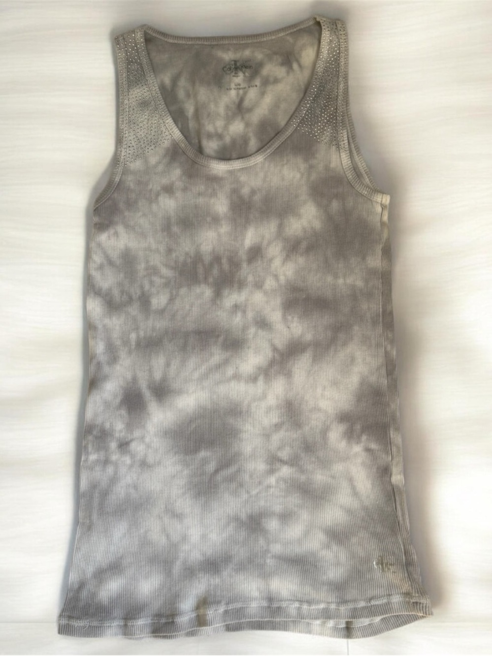 Calvin Klein Tie-Dye Ribbed Tank Top With Rhinestone Embellishment Details Large